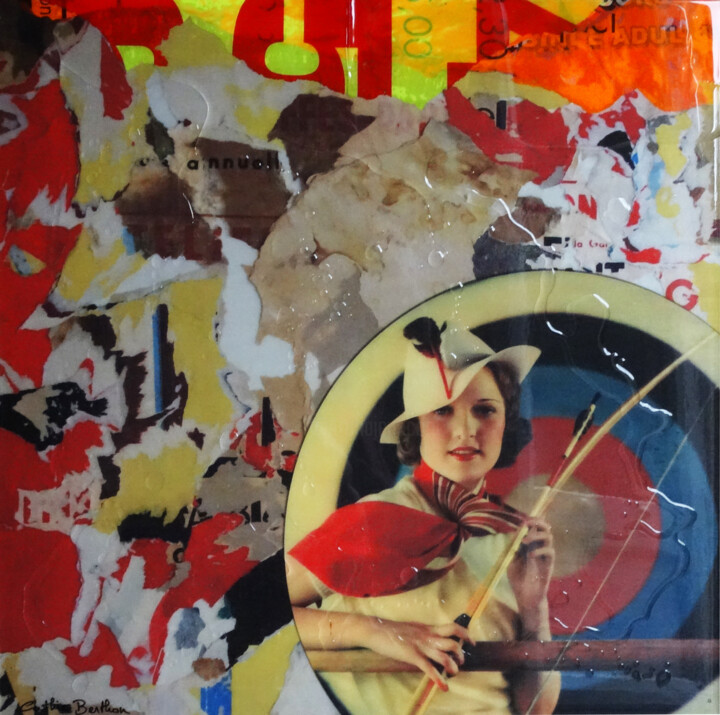 Collages titulada "Cible" por Cathie Berthon, Obra de arte original, Foto-montaje Montado en Bastidor de camilla de madera