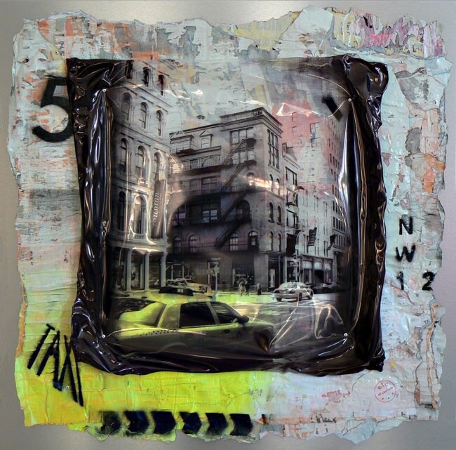 Collages intitolato "NY Taxi" da Cathie Berthon, Opera d'arte originale