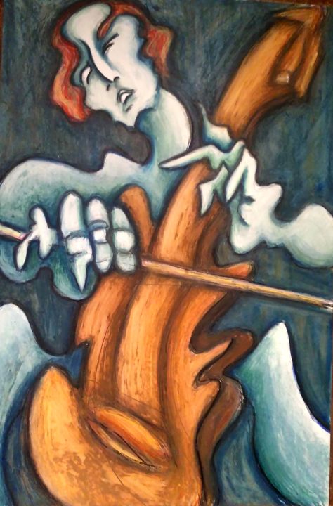 Painting titled "violoncelliste-insp…" by Catherine Renault, Original Artwork