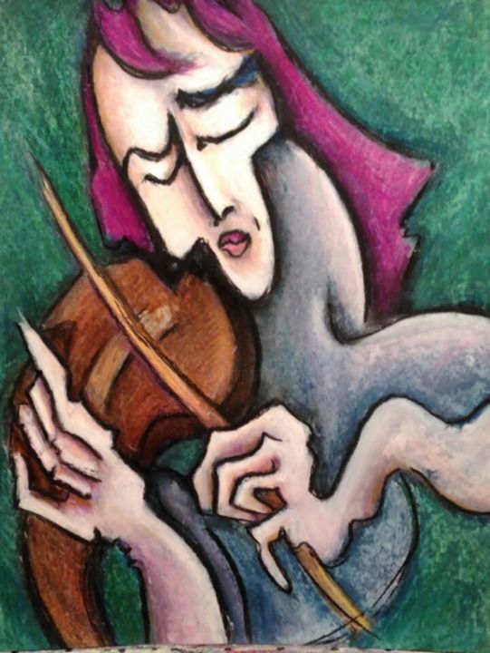 Peinture intitulée "violongaucher2-16x2…" par Catherine Renault, Œuvre d'art originale