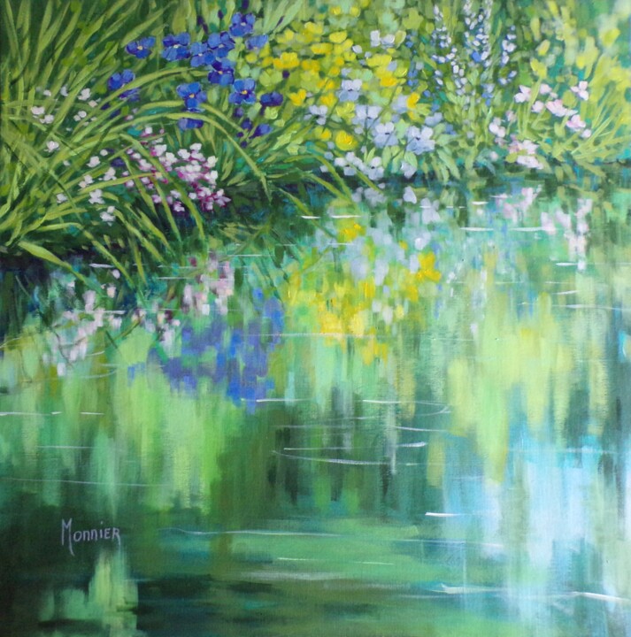 Painting titled "Jardin d'eau III  -…" by Cathy Monnier, Original Artwork, Acrylic Mounted on Wood Stretcher frame