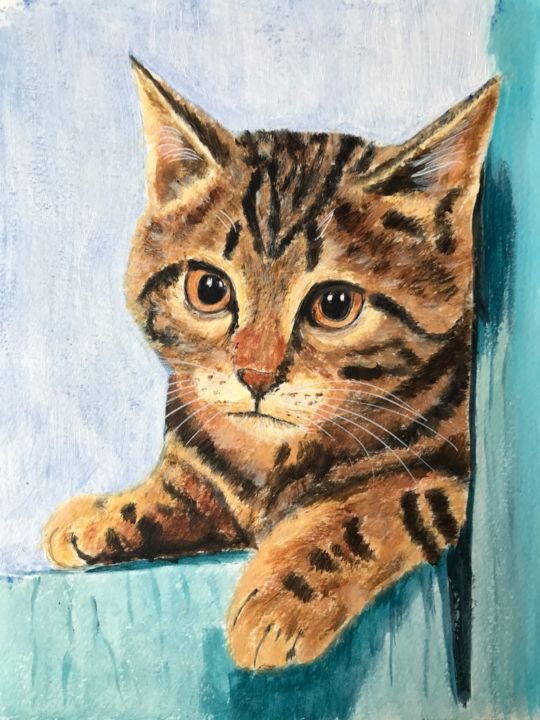 Portrait De Chat Tigre Painting By Cathou Bazec Artmajeur