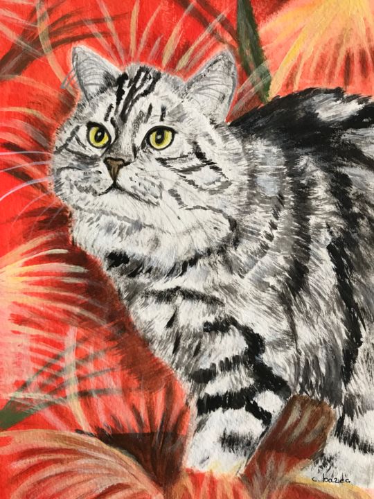 Peinture intitulée "CHAT GRIS ET BLANC" par Cathou-Bazec, Œuvre d'art originale, Acrylique