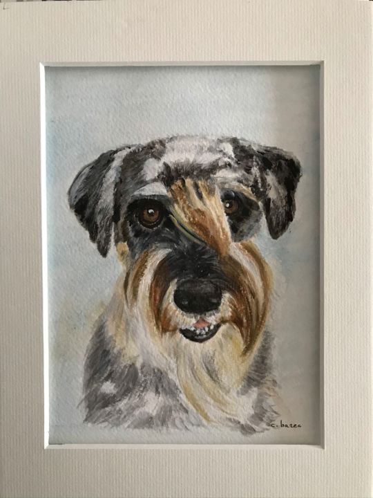 Painting titled "SCHNAUZER" by Cathou-Bazec, Original Artwork, Acrylic