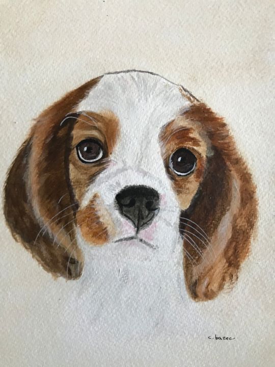 Peinture intitulée "Chiot CAVALIER KING…" par Cathou-Bazec, Œuvre d'art originale, Acrylique