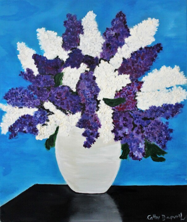 Painting titled "Le lilas" by Cathy Dapvril (CDL), Original Artwork, Oil