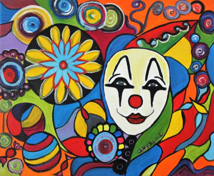 Painting titled "le clown bienveilla…" by Cathy Dapvril (CDL), Original Artwork, Acrylic