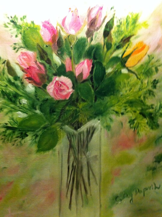 Painting titled "les roses" by Cathy Dapvril (CDL), Original Artwork, Oil