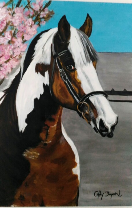 Painting titled "Cheval2" by Cathy Dapvril (CDL), Original Artwork, Acrylic