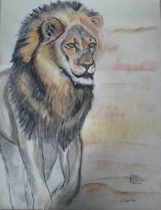 Peinture intitulée "Le lion" par Cathy Dapvril (CDL), Œuvre d'art originale
