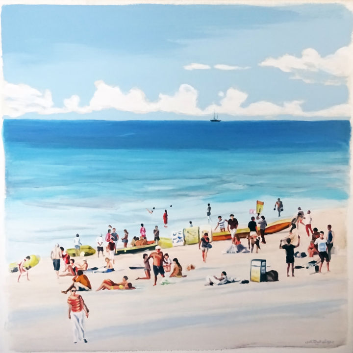 Painting titled "Les embarcations" by Cathy Doutreligne, Original Art, Acrylic Mounted on Stretcher frame