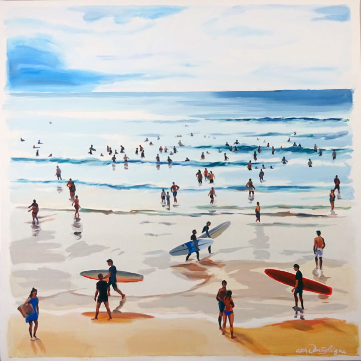 제목이 "SURF"인 미술작품 Cathy Doutreligne로, 원작, 아크릴 나무 들것 프레임에 장착됨