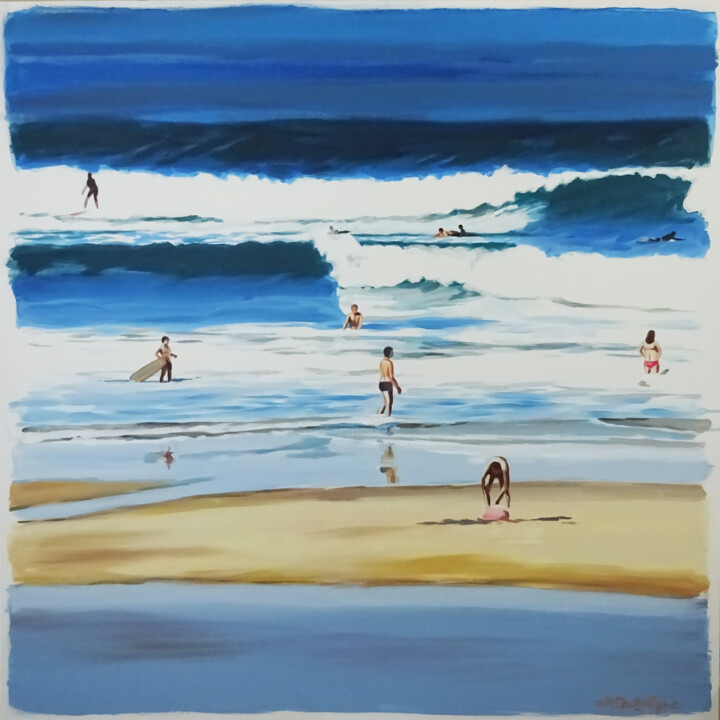 제목이 "SURF 2"인 미술작품 Cathy Doutreligne로, 원작, 아크릴 나무 들것 프레임에 장착됨