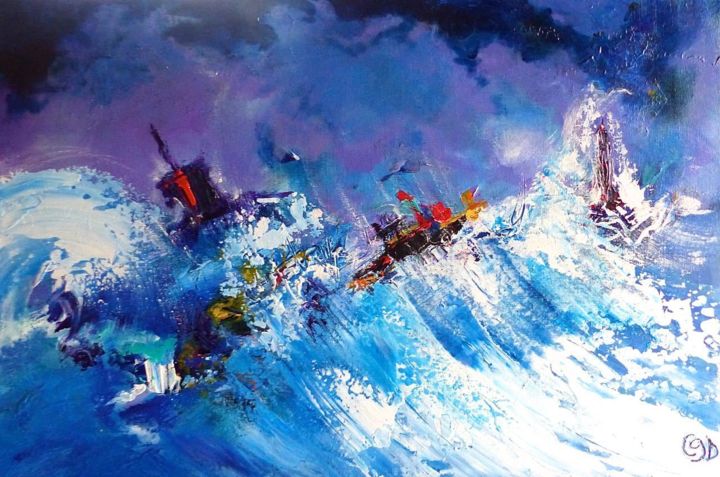 Painting titled "Oceano nox (V. Hugo)" by Cathy Guerrier-D., Original Artwork, Acrylic