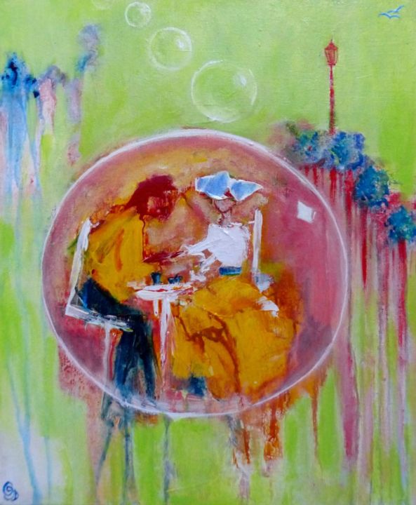 Painting titled "Dans leur bulle" by Cathy Guerrier-D., Original Artwork, Acrylic