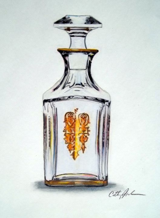 Painting titled "Crystal Decanter" by Cathy Jourdan, Original Artwork, Oil