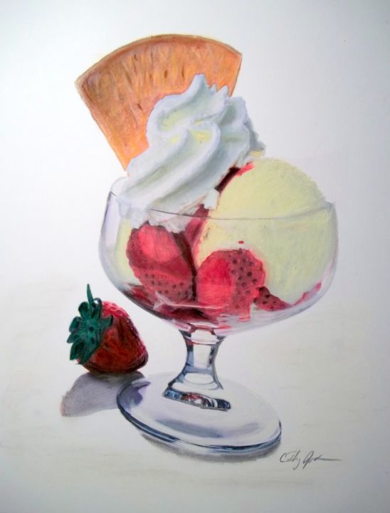 绘画 标题为“Strawberry Sundae” 由Cathy Jourdan, 原创艺术品, 油