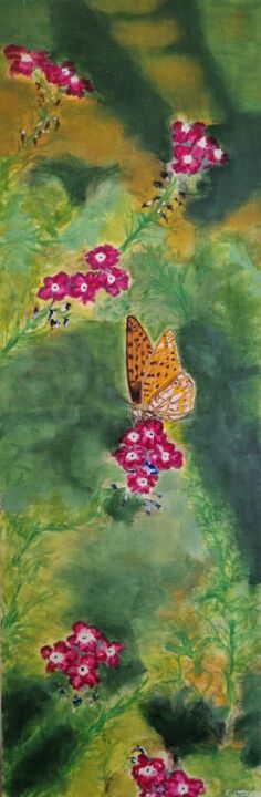 Painting titled "Nectar,Papillon" by Cathy Occo, Original Artwork, Oil
