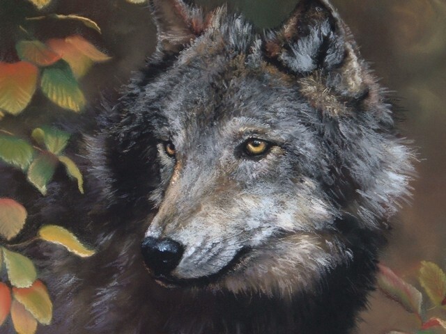 Painting titled "Loup" by Cathy Perdriaud, Original Artwork