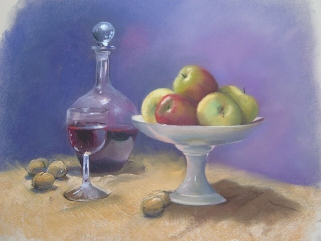 Painting titled "pommes et noix" by Cathy Perdriaud, Original Artwork, Pastel