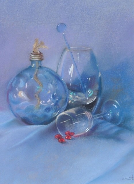Painting titled "symphonie en bleu" by Cathy Perdriaud, Original Artwork, Pastel