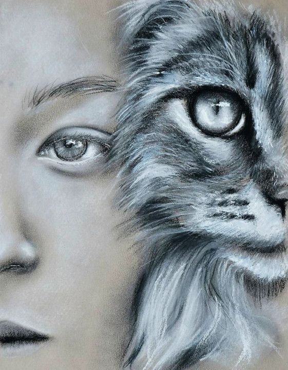 Картина под названием "l'oeil du chat" - Cathy, Подлинное произведение искусства
