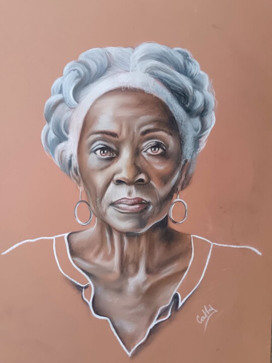 Painting titled "white mama" by Cathy, Original Artwork, Pastel