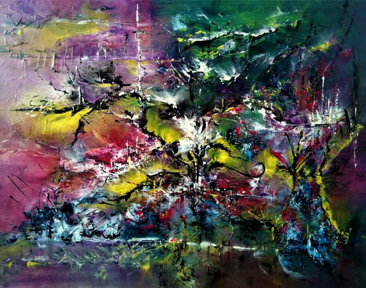 Painting titled "Explosion" by Cathya, Original Artwork, Acrylic Mounted on Wood Stretcher frame