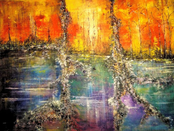 Pintura intitulada "Forêt des ombres" por Cathya, Obras de arte originais, Acrílico
