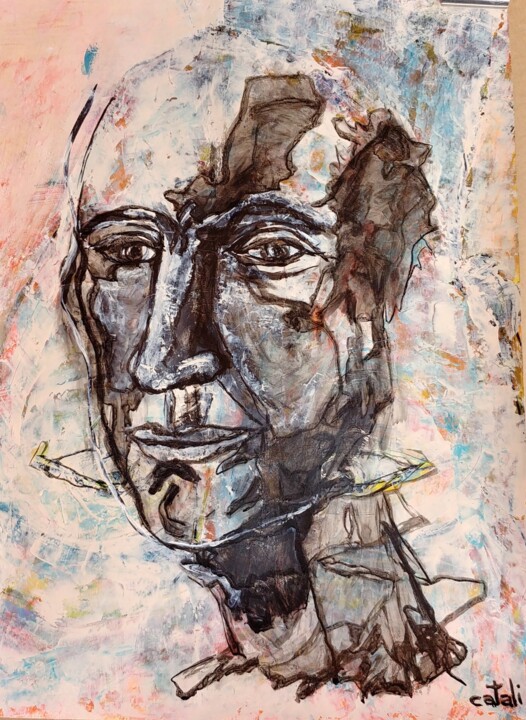 Peinture intitulée "Portrait" par Catali, Œuvre d'art originale, Encre
