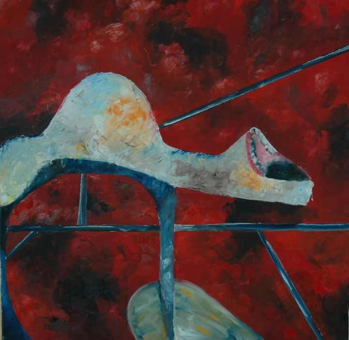 「broken heart 3」というタイトルの絵画 Cathy Woutersによって, オリジナルのアートワーク, オイル ウッドストレッチャーフレームにマウント