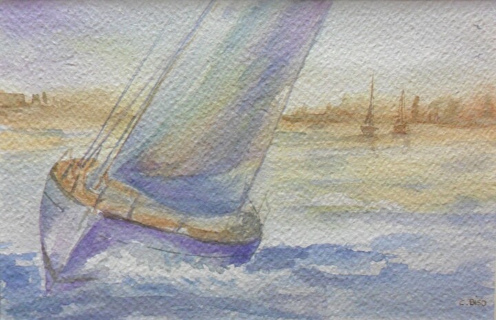 Painting titled "Paesaggio di mare.j…" by Catia Biso, Original Artwork, Watercolor