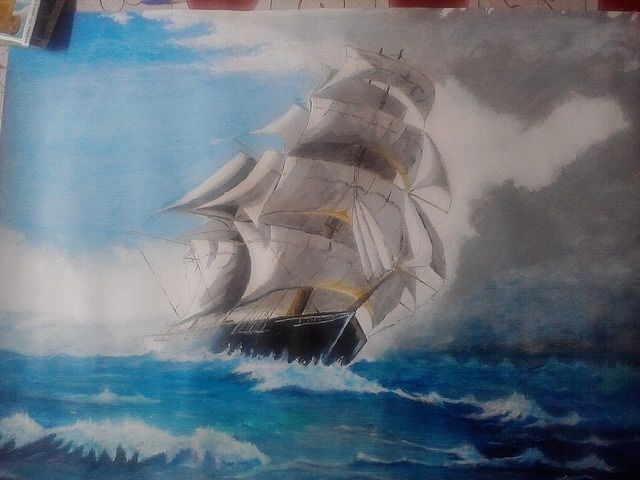 Painting titled "Bateau déchaîner" by Catien, Original Artwork, Oil