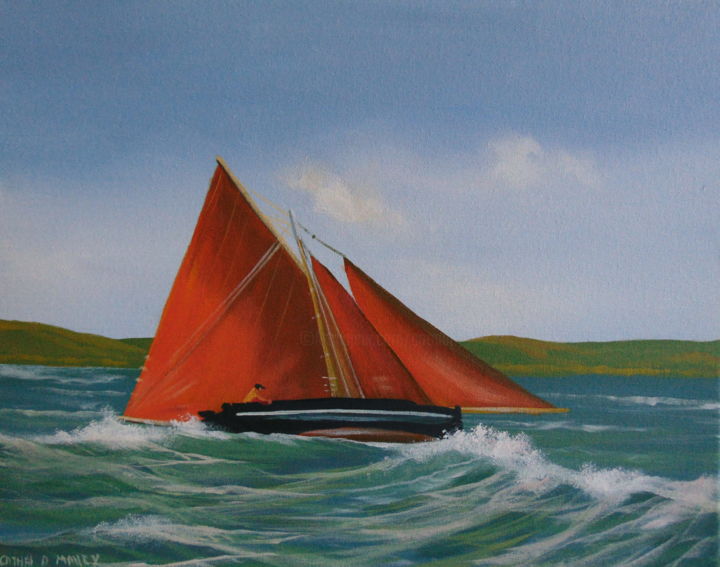Painting titled "galway hooker carna" by Cathal O Malley, Original Artwork, Acrylic