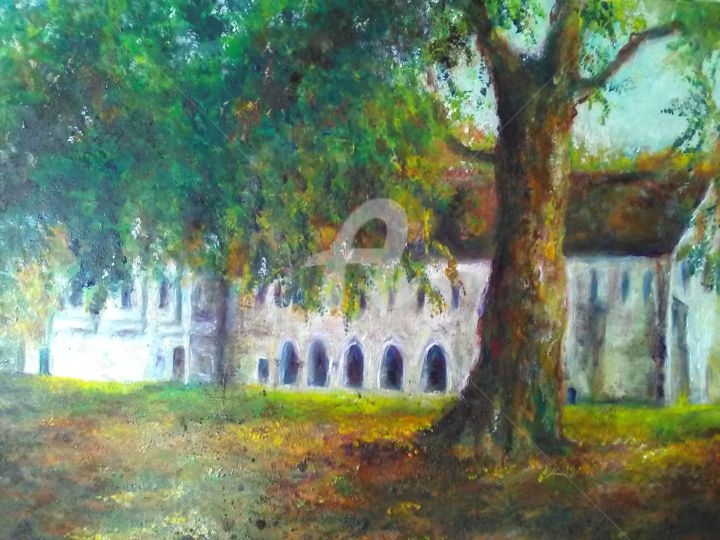 Painting titled "Abbaye de Fontaine…" by Catherine Cabé (CAT.), Original Artwork, Oil