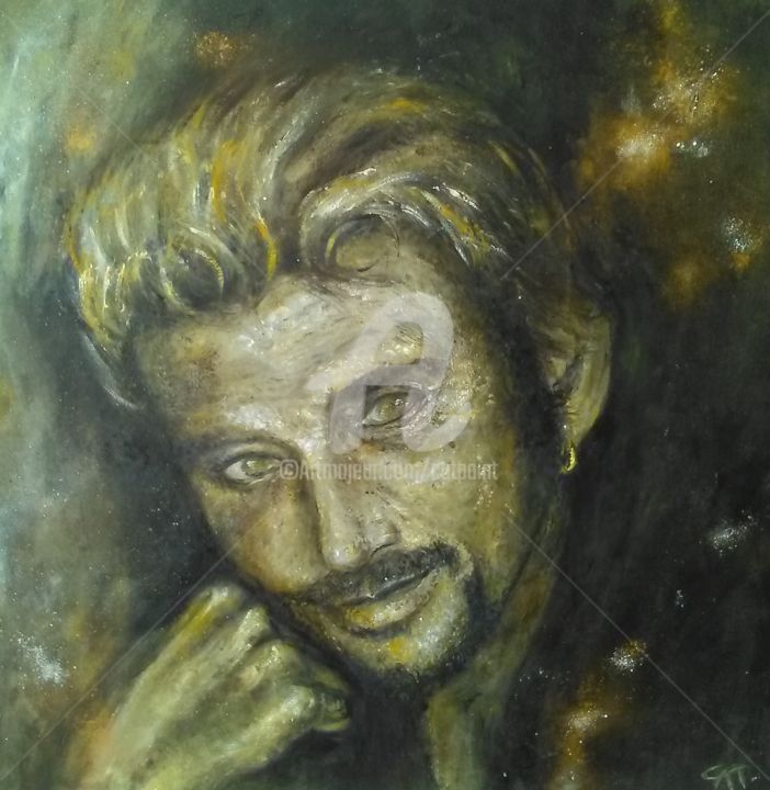 Painting titled "Johnny Halliday" by Catherine Cabé (CAT.), Original Artwork, Oil
