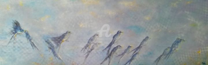 Painting titled "Premier brouillard…" by Catherine Cabé (CAT.), Original Artwork, Oil