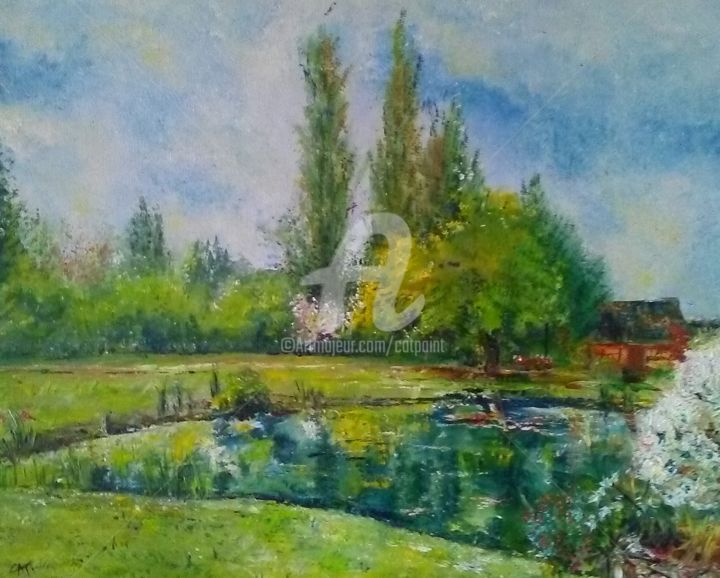 Peinture intitulée "Lisors , l'étang 20…" par Catherine Cabé (CAT.), Œuvre d'art originale, Huile