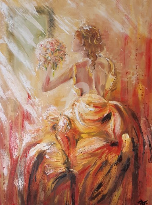 Pintura intitulada "La diva au boudoir" por Catherine Cabé (CAT.), Obras de arte originais, Óleo