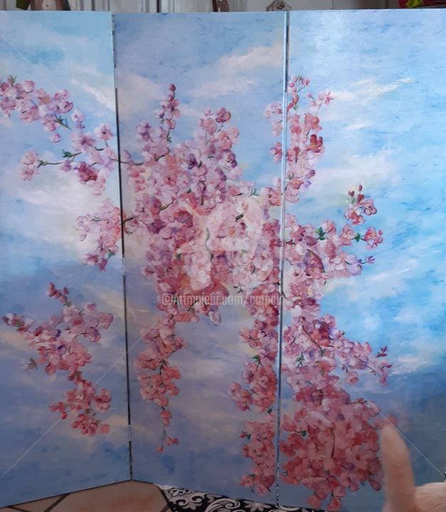 제목이 "paravent cerisier"인 미술작품 Catherine Cabé (CAT.)로, 원작, 기름