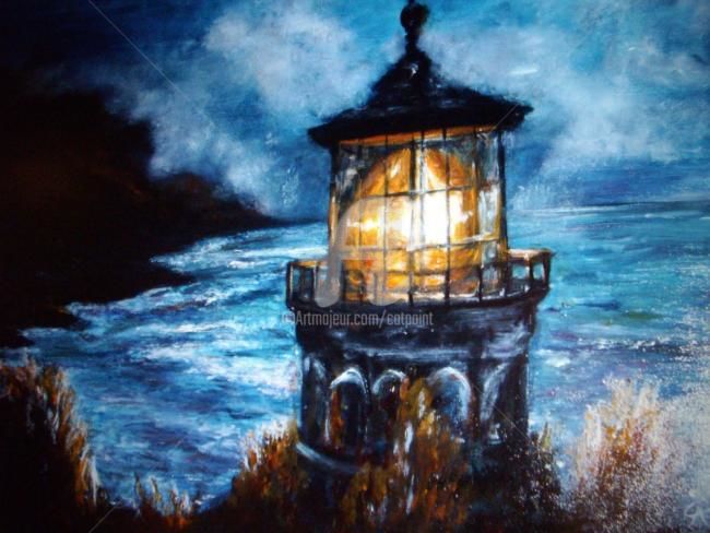 Painting titled "LE PHARE" by Catherine Cabé (CAT.), Original Artwork, Oil