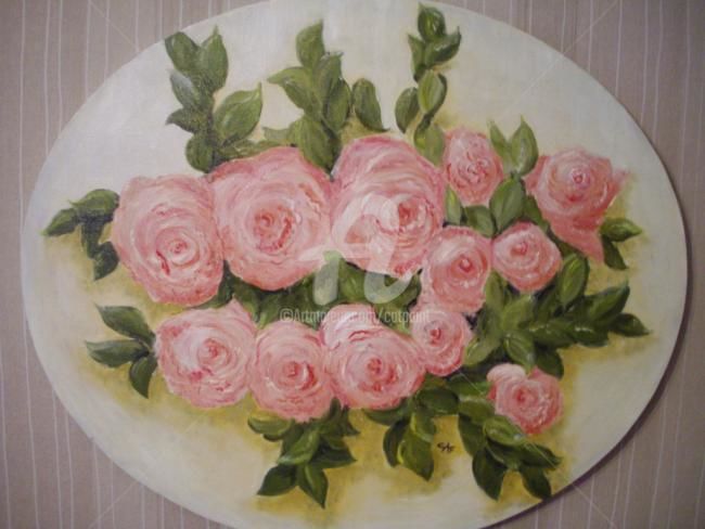 Painting titled "ROSES ANCIENNES" by Catherine Cabé (CAT.), Original Artwork