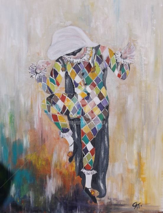 Painting titled "ARLEQUIN DANSE AVEC…" by Catherine Cabé (CAT.), Original Artwork