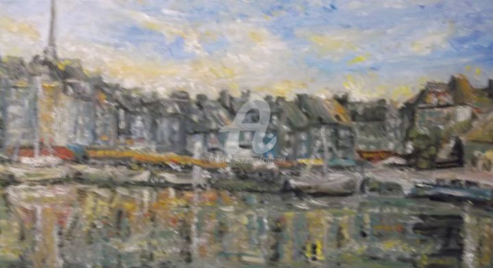 Painting titled "HONFLEUR le port" by Catherine Cabé (CAT.), Original Artwork, Oil