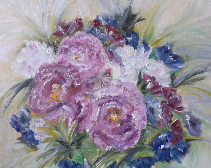 Painting titled "BOUQUET DU JARDIN" by Catherine Cabé (CAT.), Original Artwork, Oil