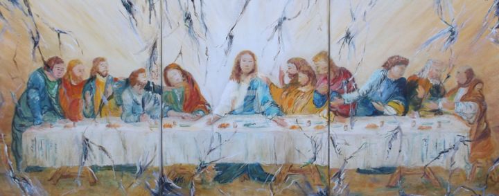 Peinture intitulée "LA CENE DU CHRIST" par Catherine Cabé (CAT.), Œuvre d'art originale, Huile