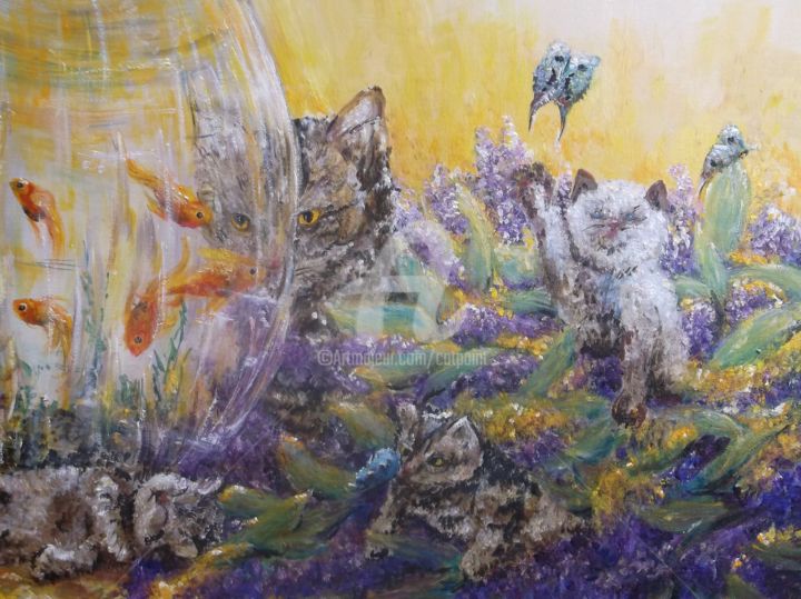 Painting titled "LES TRIPLES" by Catherine Cabé (CAT.), Original Artwork, Oil