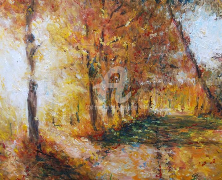 Painting titled "Feu d'automne" by Catherine Cabé (CAT.), Original Artwork, Oil