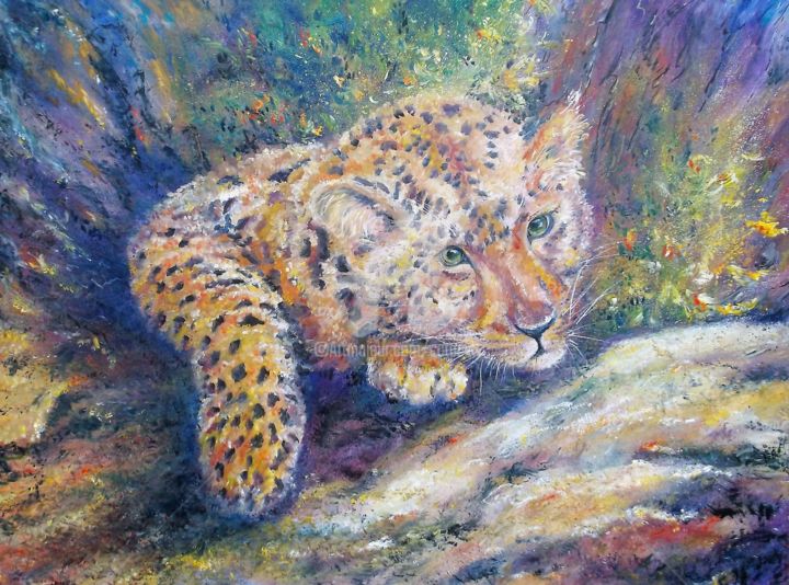 Painting titled "PETIT LOU" by Catherine Cabé (CAT.), Original Artwork, Oil