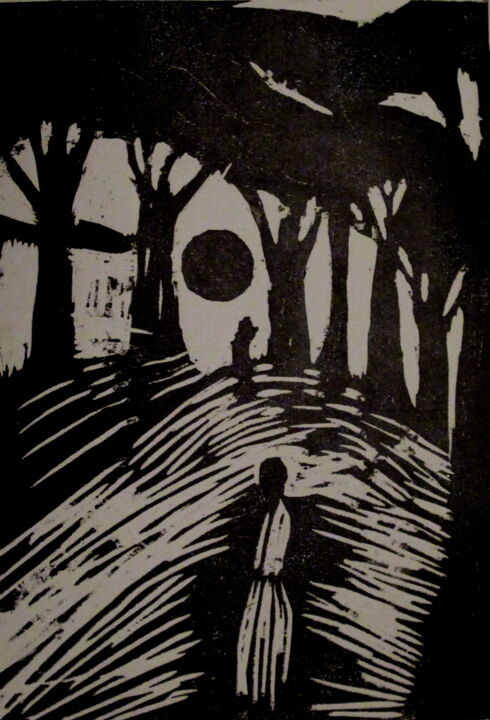 Gravures & estampes intitulée "silhouette dans un…" par Ludovic Catry, Œuvre d'art originale, Gravure